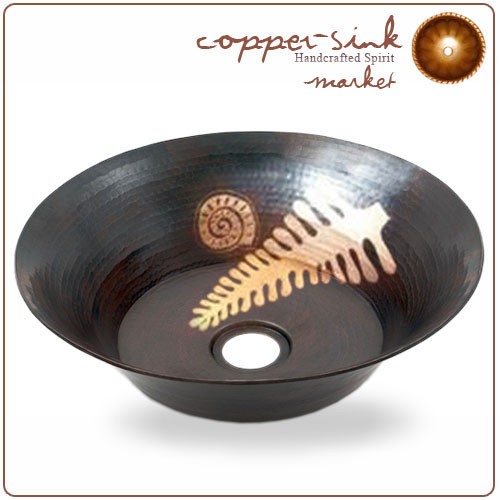 16" Copper Handmade Bar Vessel Round Gold Leaf Sink
