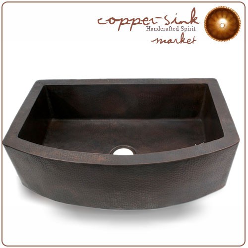 33" Copper Handmade Kitchen Farmhouse Round Apron Single Well Plain Sink